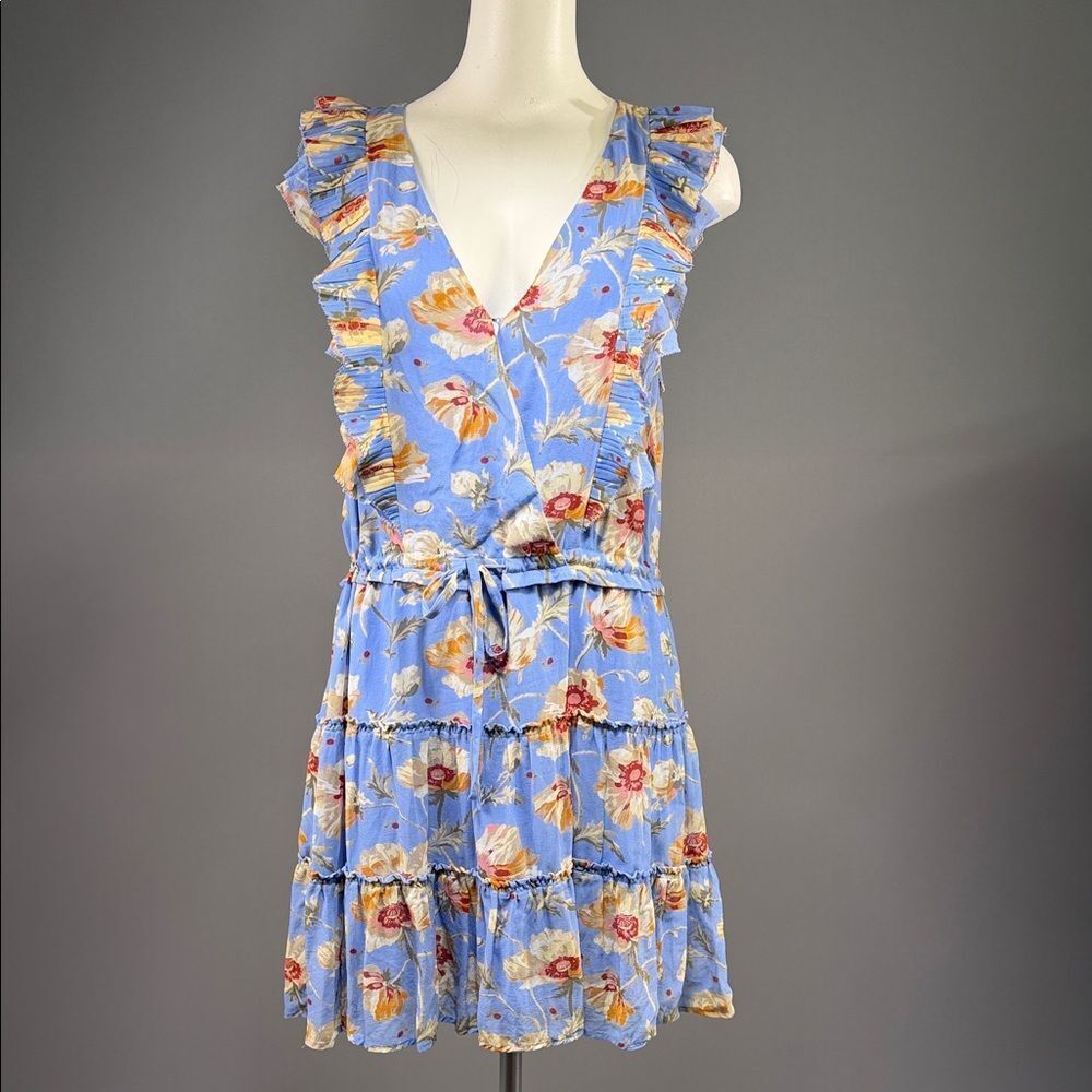 PAIGE Floral Ruffle Mini Dress in Blue and Red (R7)